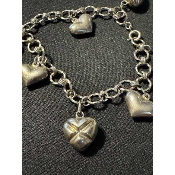 Sterling Vintage Heart Charm Bracelet 7in - Picture 3 of 4